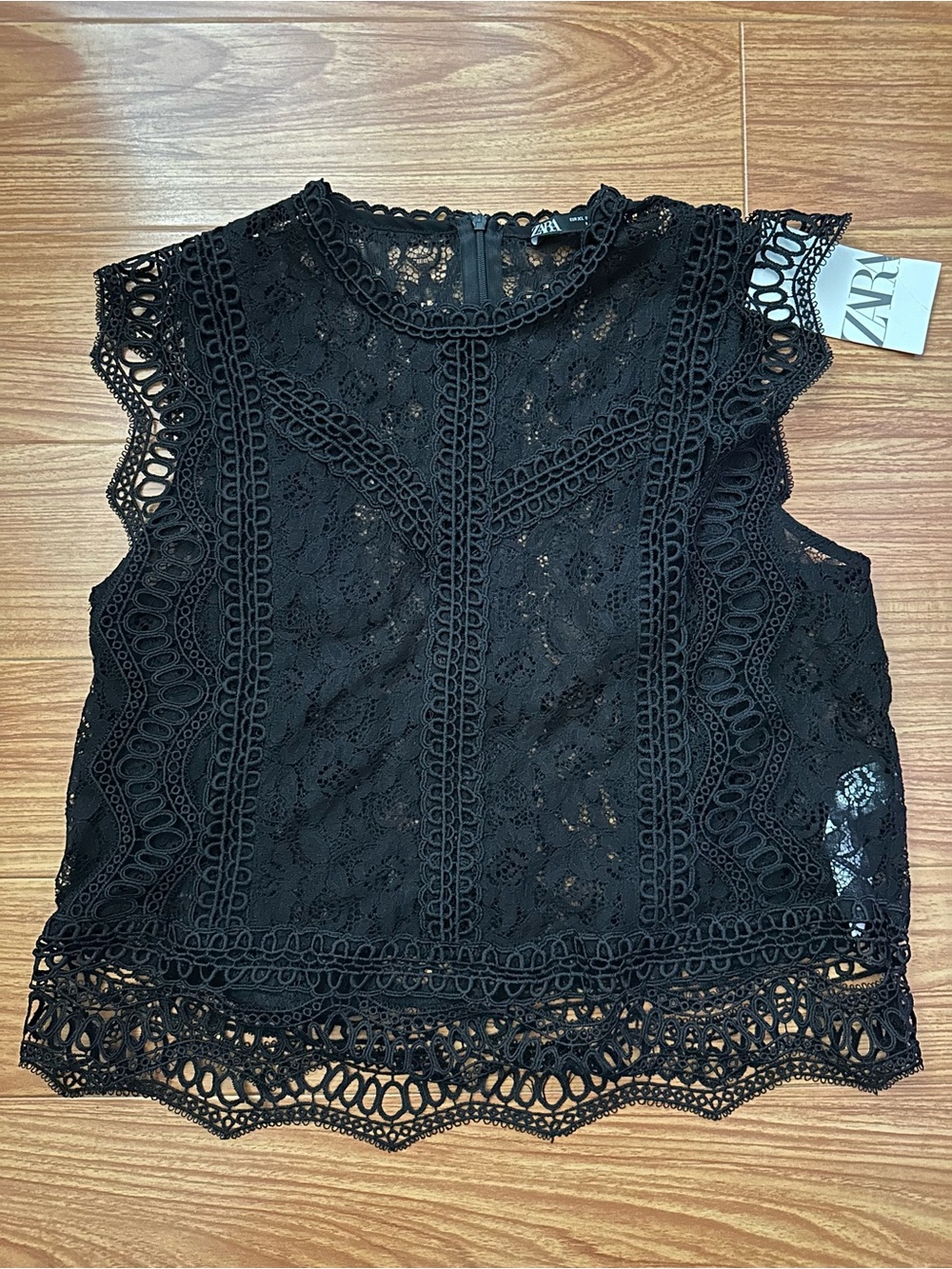 Zara Black Crochet Lace Cap Sleeve Top
